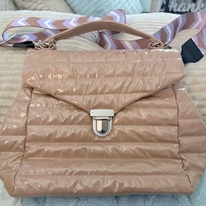 THINK ROYLN Glossy Beige Quilted Shoulder Bag